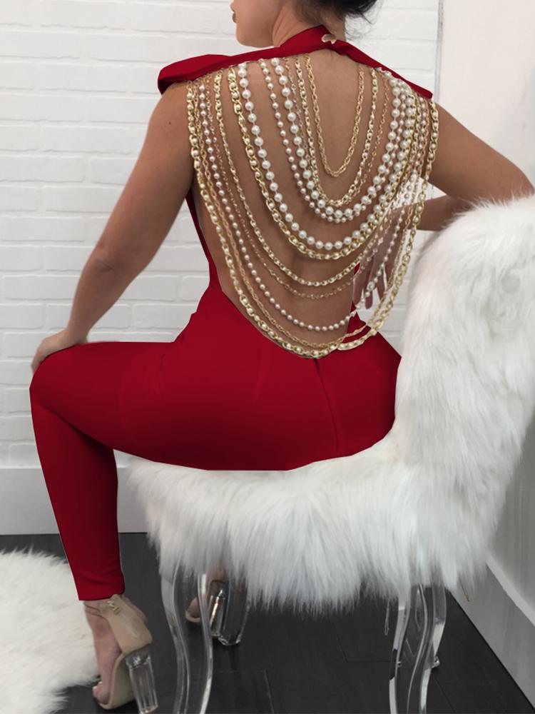 

Sexy Open Back Beading Embellished Jumpsuits, Wine red