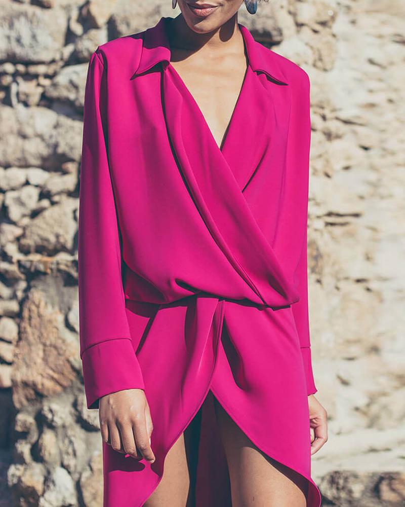 

Solid Long Sleeve Slit Irregular Blouse
