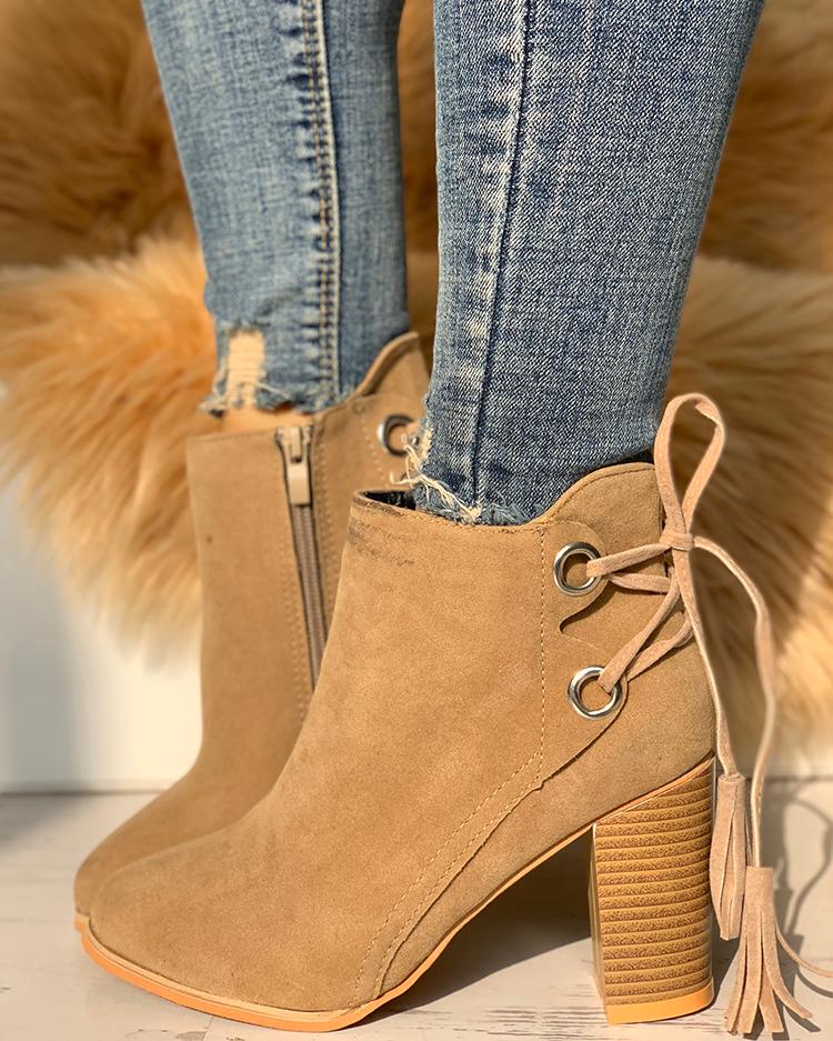 

Suede Lace-Up Chunky Heeled Boots