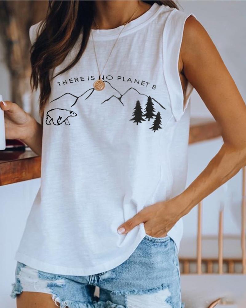 

Print Sleeveless Casual Top, White