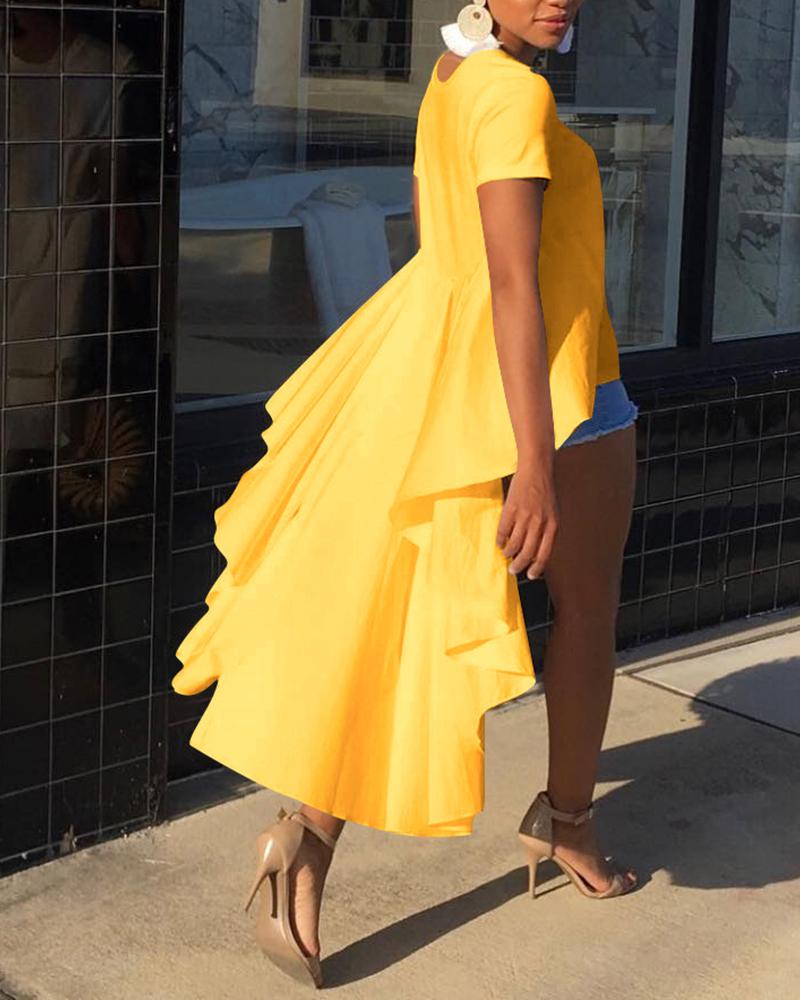 

Short Sleeve Solid Color Dip Hem Top, Yellow