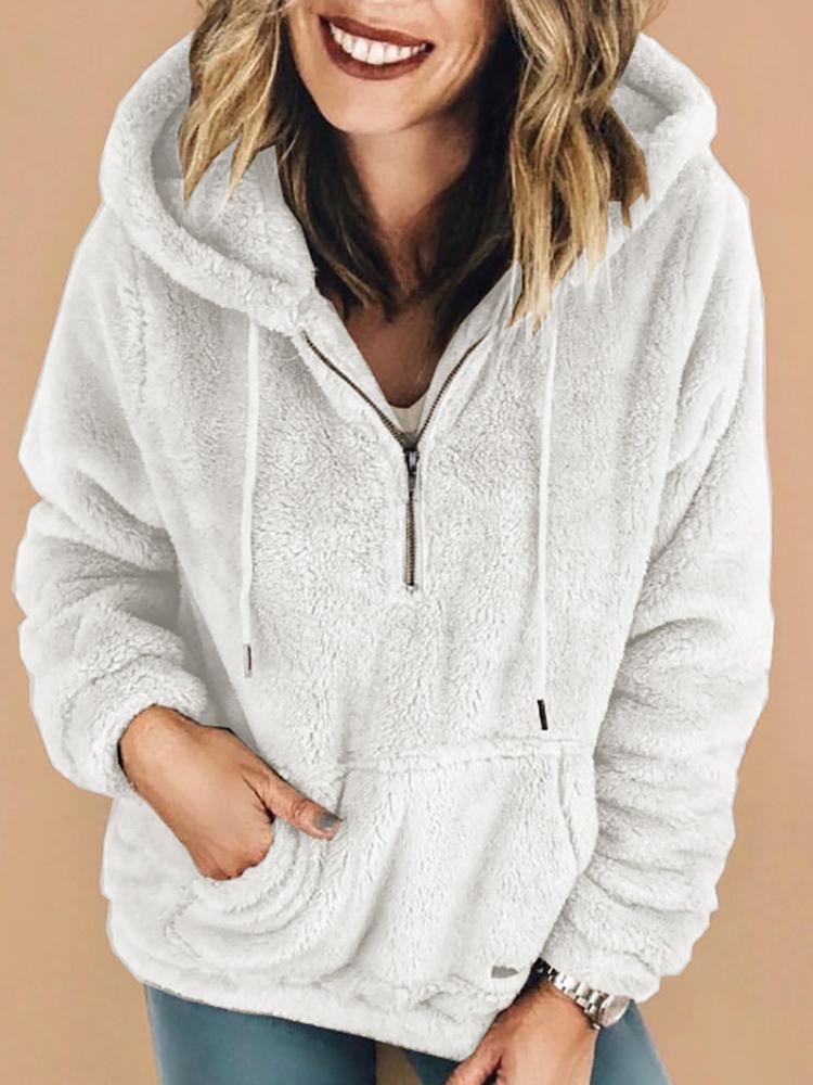 

Hooded Pocket Fluffy Casual Sweatshirt