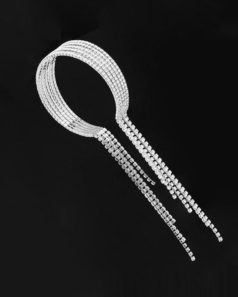 

Rhinestone Stretch Tassel Design Bracelet, Silver