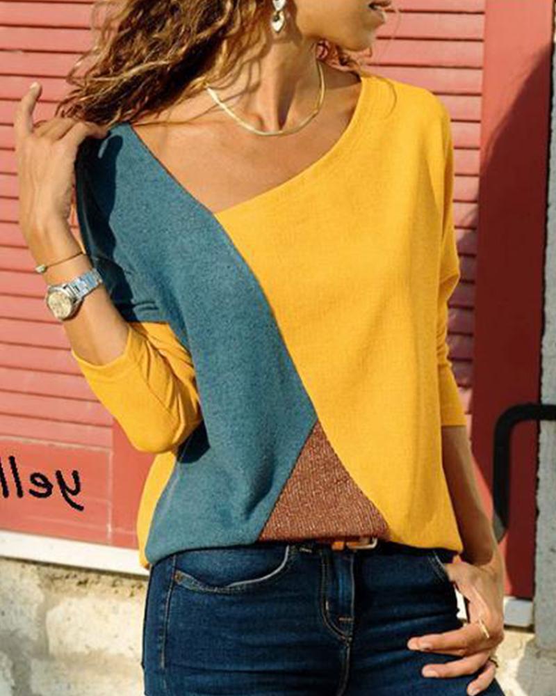 

Asymmetrical Colorblock Long Sleeve Top, Yellow