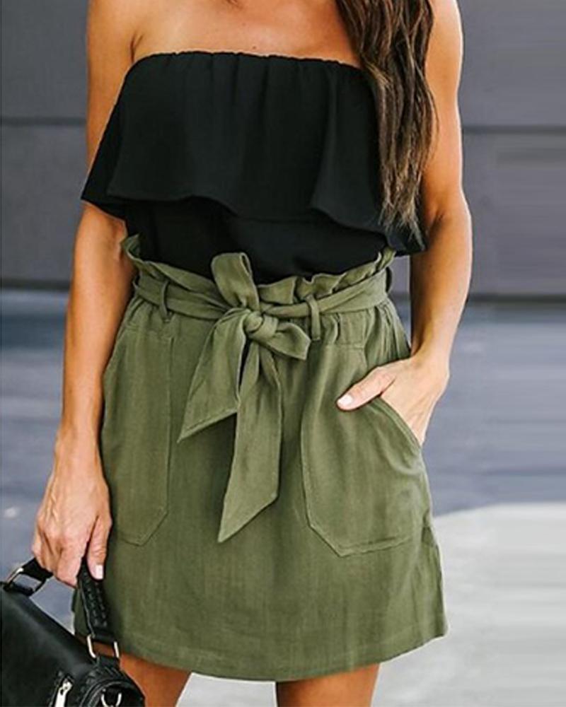 

Tie Front Mini Skirt, Green