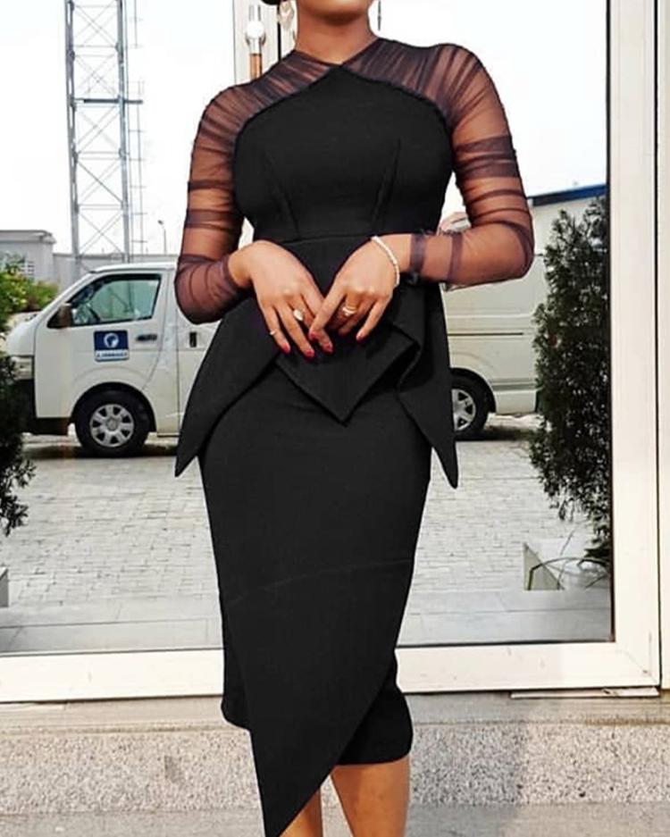 

Mesh Sleeve Peplum Irregular Dress