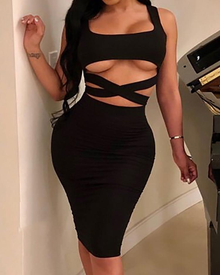 

Crisscross Crop Top & Midi Skirt Set, Black