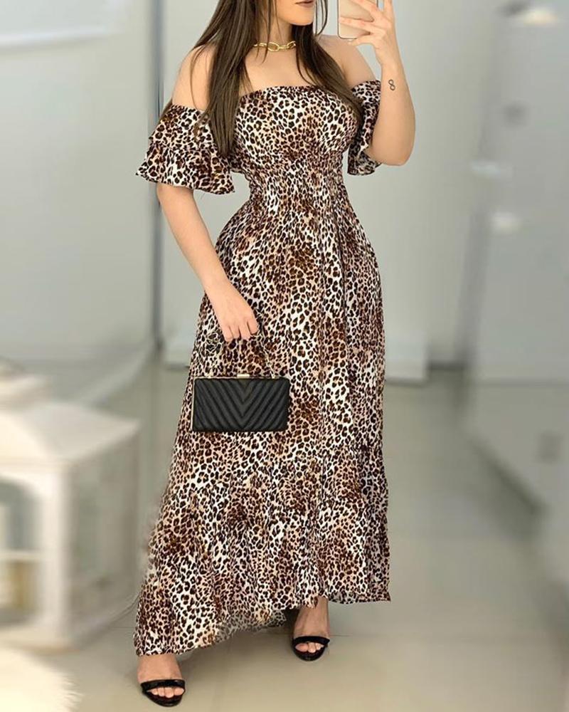 

Off Shoulder Cheetah Print Maxi Dress, Leopard