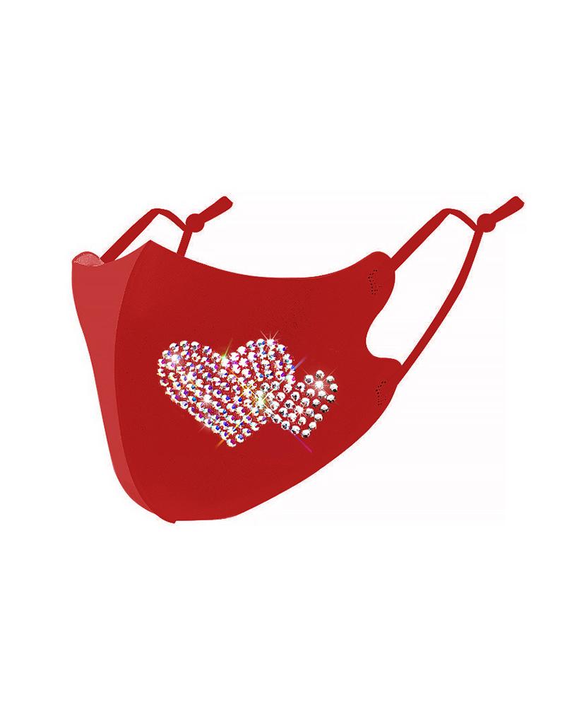

Heart Pattern Studded Breathable Face Mask, Red