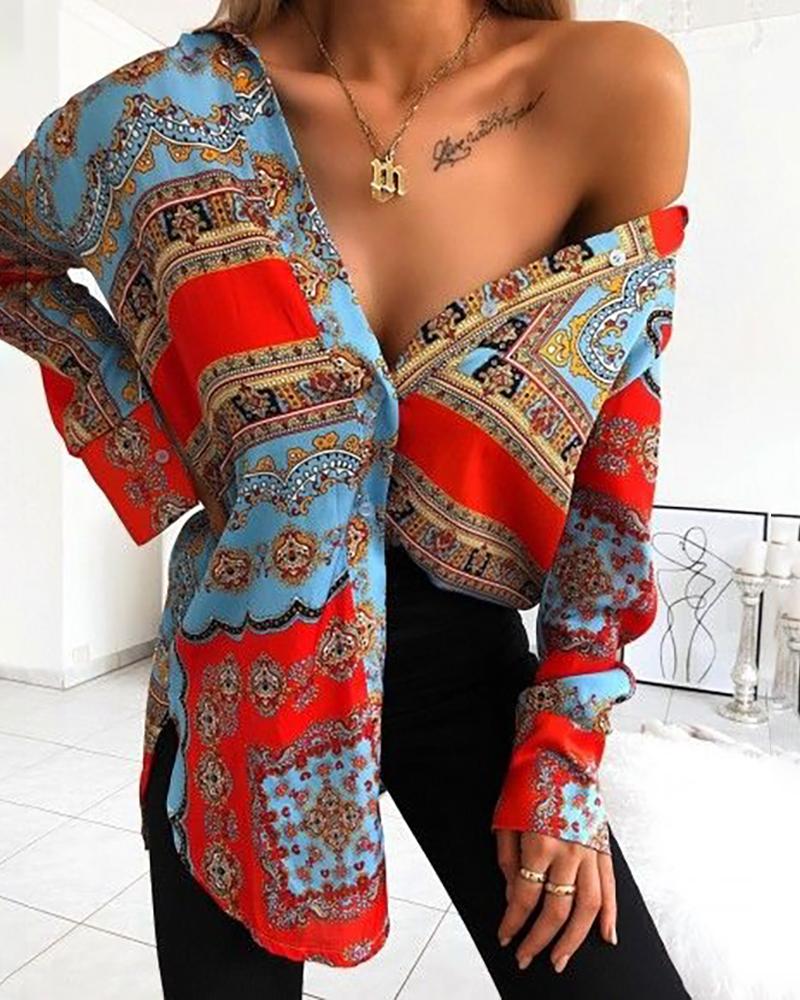 

Exotic Printed Long Sleeve Top, Multicolor