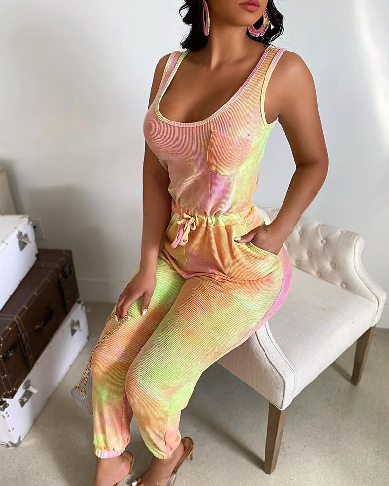 

Tie Dye Thick Strap Jumpsuit, Multicolor