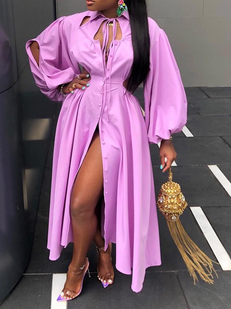 

Cut Out Sleeve Button Design Shirt Dress