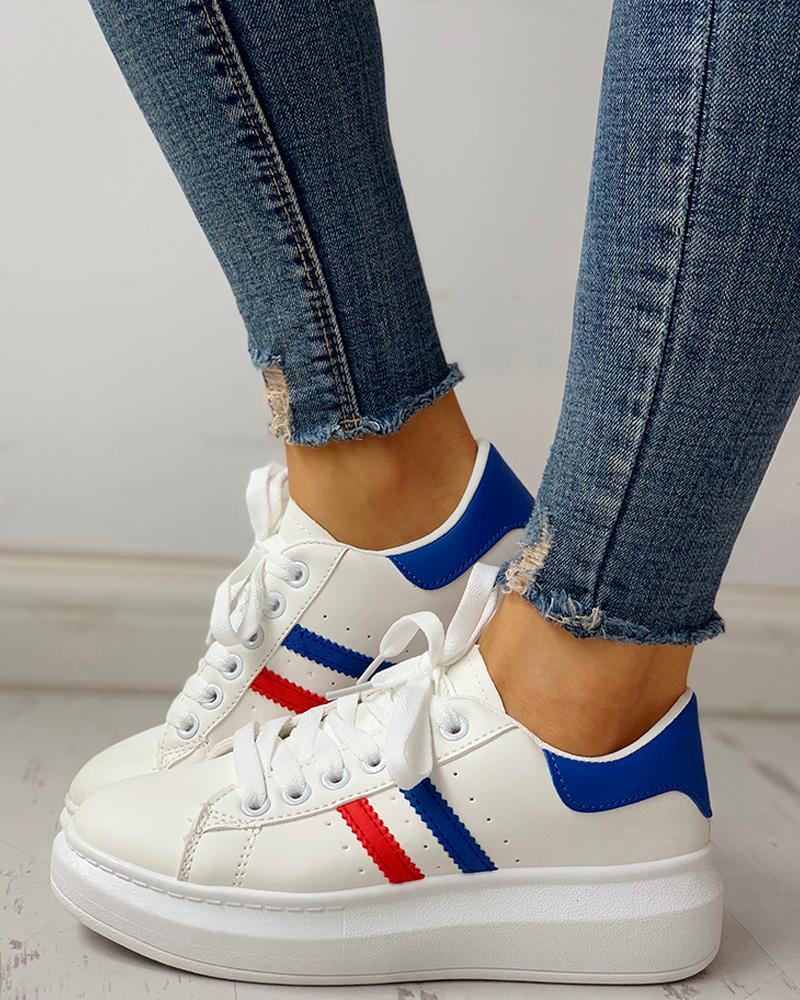 

Lace-Up Striped Muffin Casual Sneakers, Blue