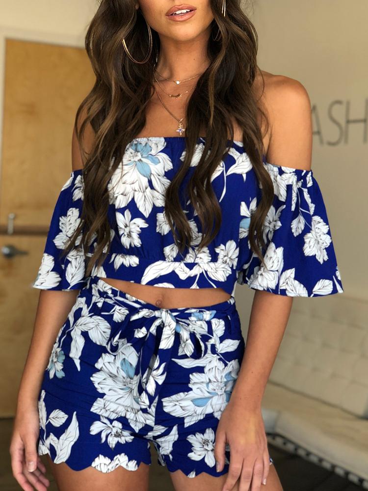 

Floral Flare Sleeve Bardot Top & Shorts Sets