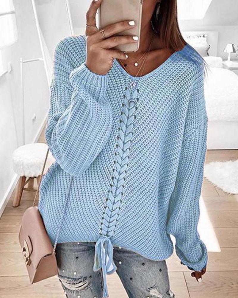 

V Neck Rib Knit Sweater