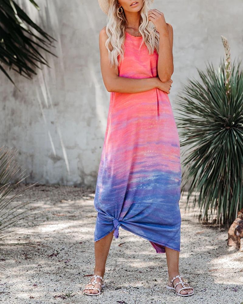 

Tie Dye Print Sleeveless Casual Dress, Pink