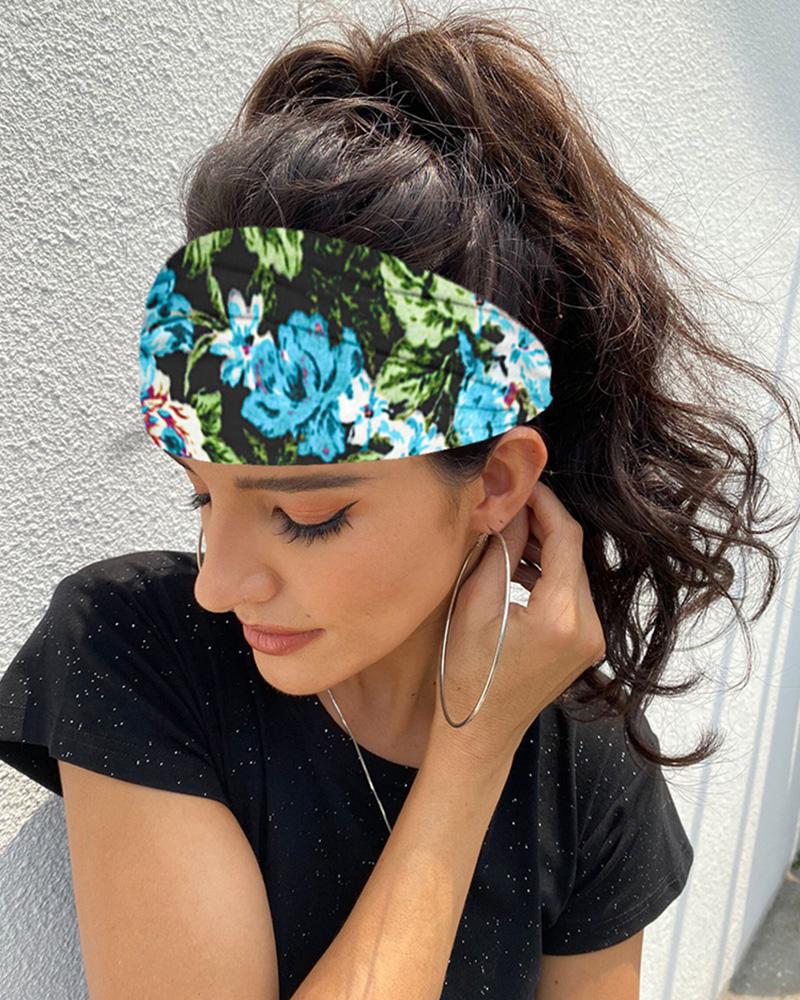 

Floral Print Yoga Running Elastic Headwraps Hair Band, Green