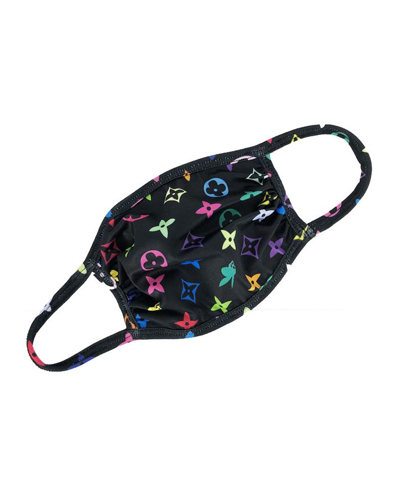

Butterfly / Mixed Print Colorblock Ear Loop Breathable Mouth Mask, Black