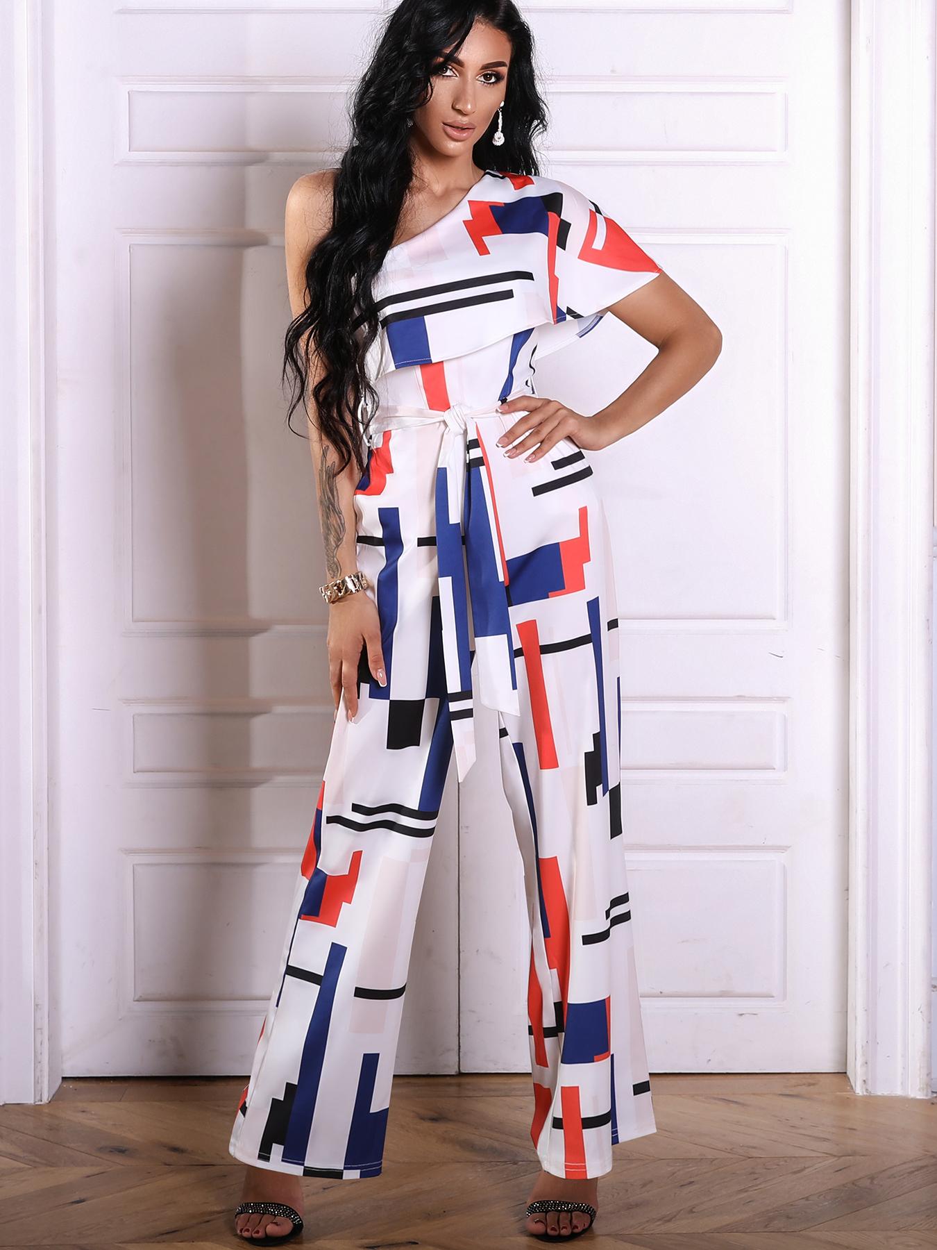 

Geo Print One Shoulder Wide Leg Jumpsuit