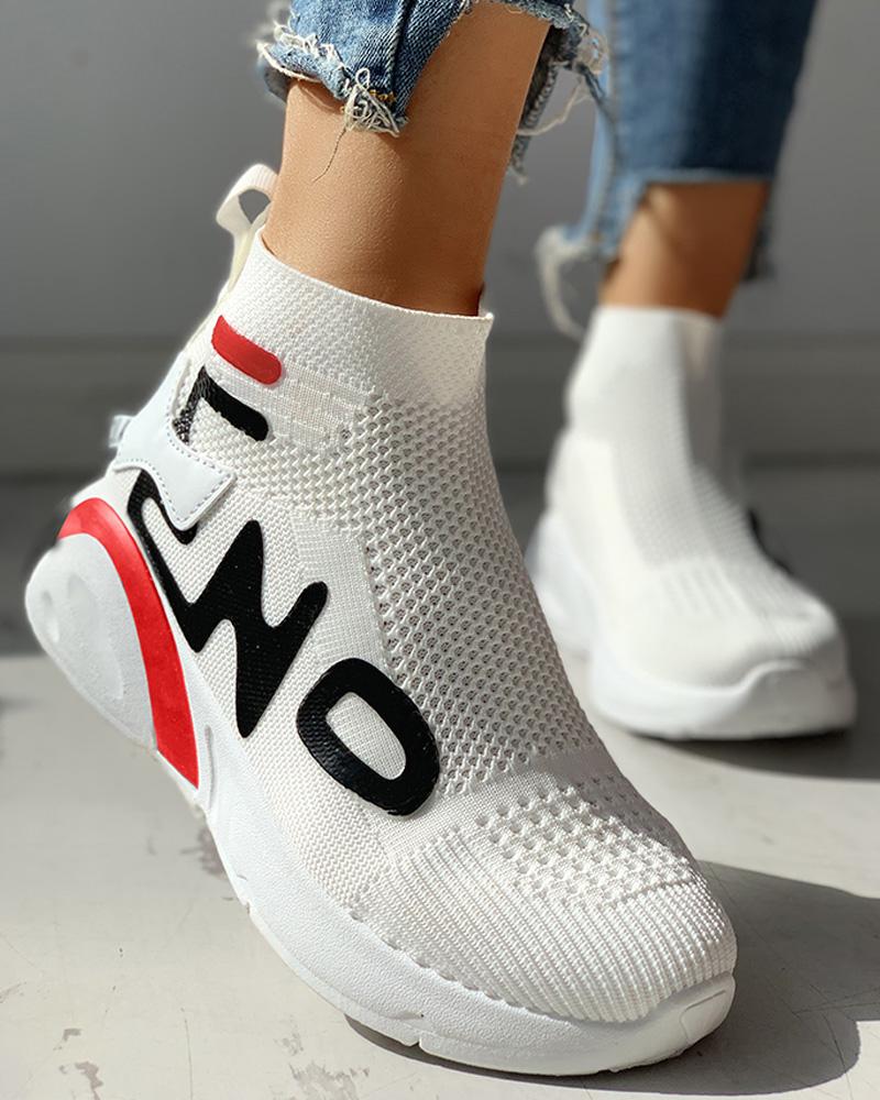 

Colorblock High-Top Breathable Casual Sneakers, White