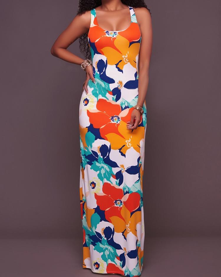 

Sexy Cross Back Floral Printed Bodycon Dress