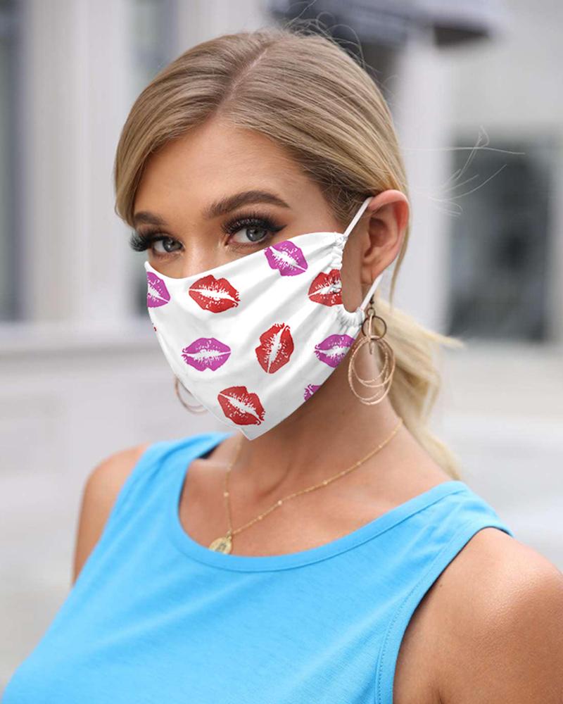 

Lip Print Breathable Mouth Mask Washable And Reusable, White