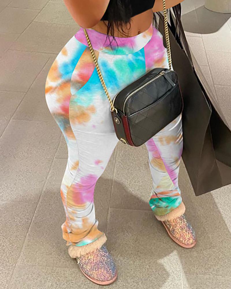 

Tie Dye Butterfly Print Casual Long Pants, Multicolor