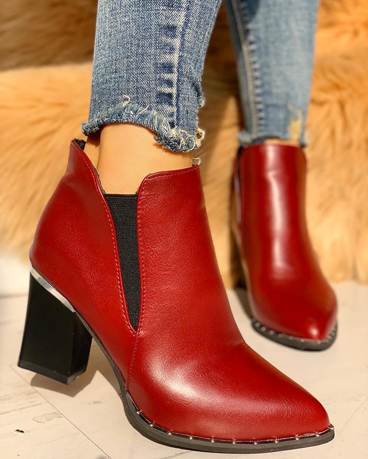 

Pointed Toe Chunky Heeled Boots, Red
