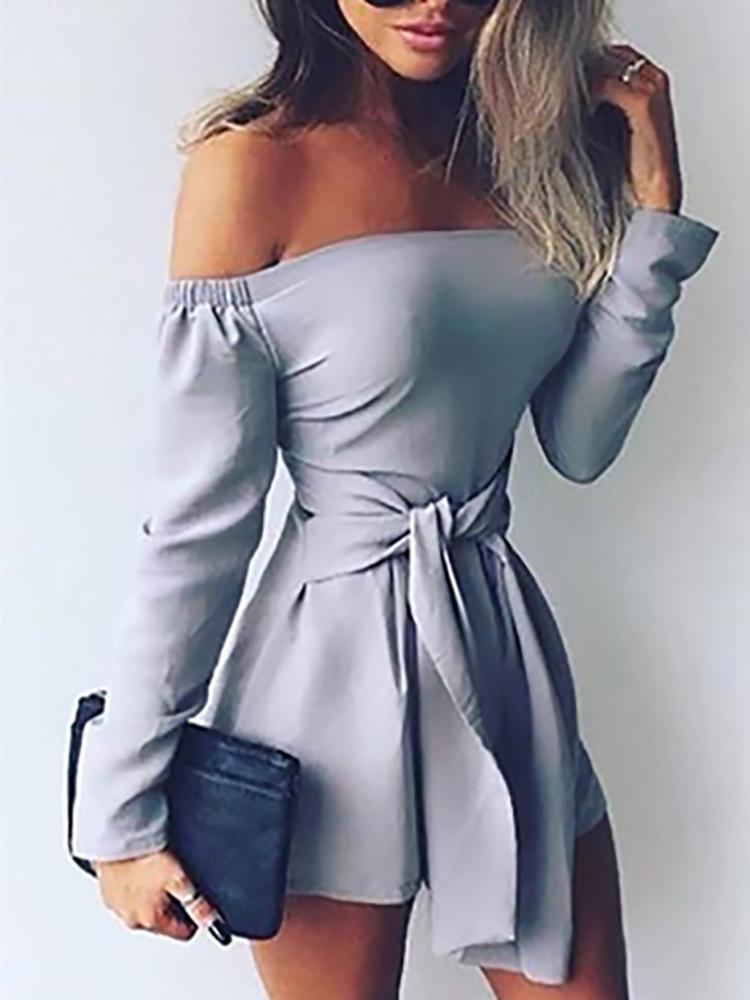 

Hot Off Shoulder Tied Waist Romper, Pink