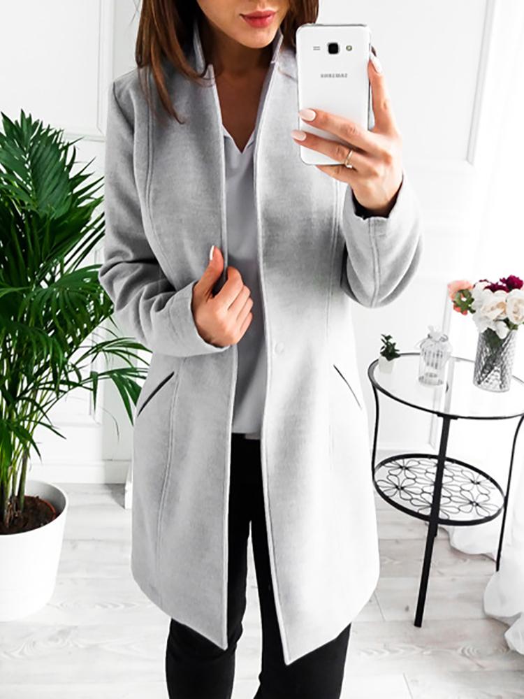 

Trendy Solid Pocket Design Trench Coat, Red;gray;black