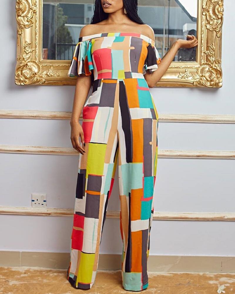 

Off Shoulder Colorblock Jumpsuit, Multicolor