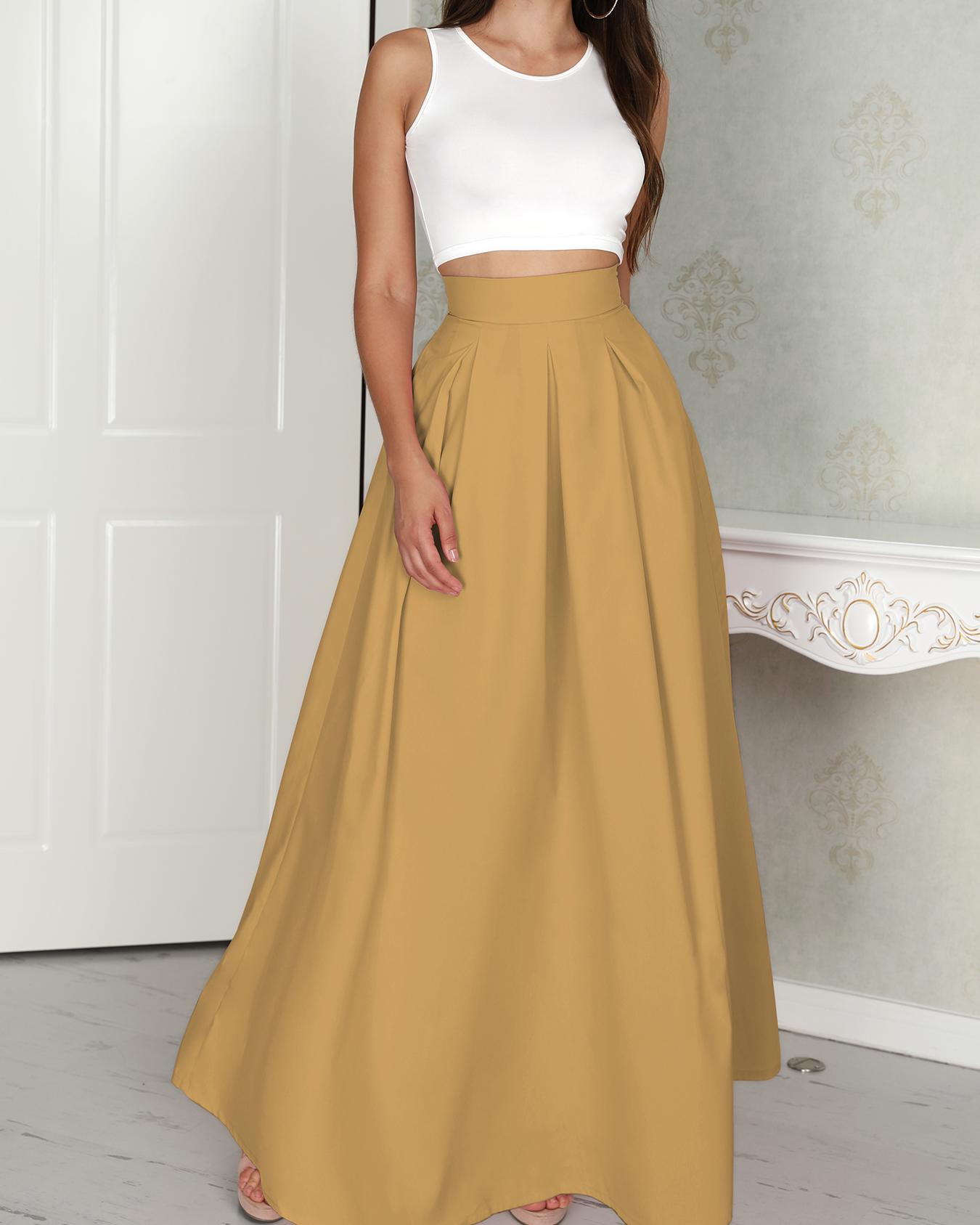 

Sleeveless Cropped Top & Pleated Skirt Sets, Yellow