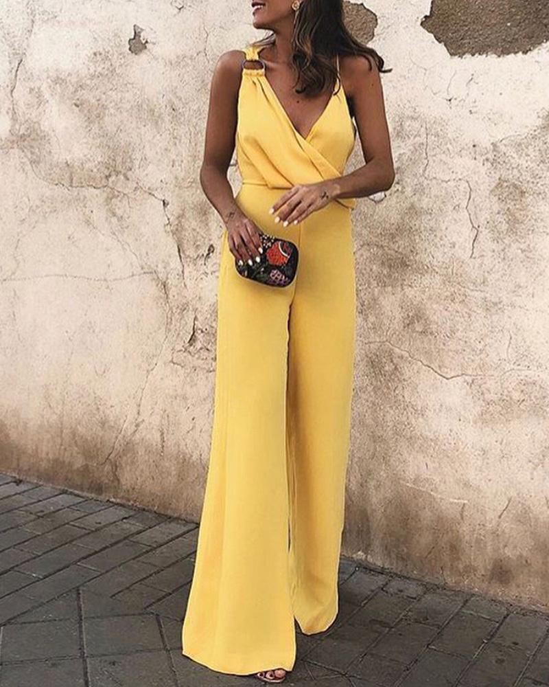 

O-ring Strap Wrap Wide Leg Jumpsuit