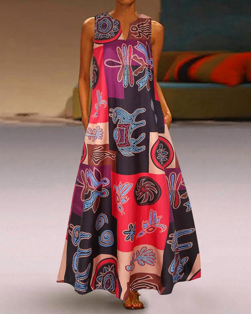 

Random Print Casual Dress, Red
