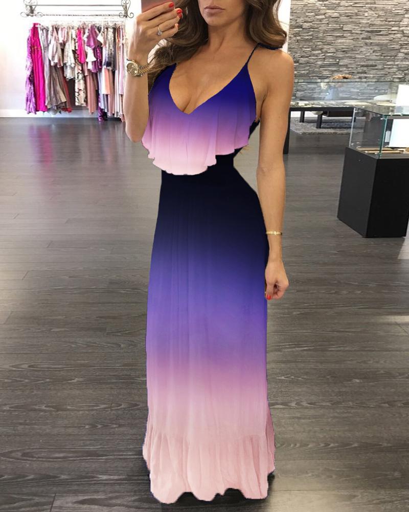 

Tie Dye Print Tied Strap Maxi Dress, Multicolor