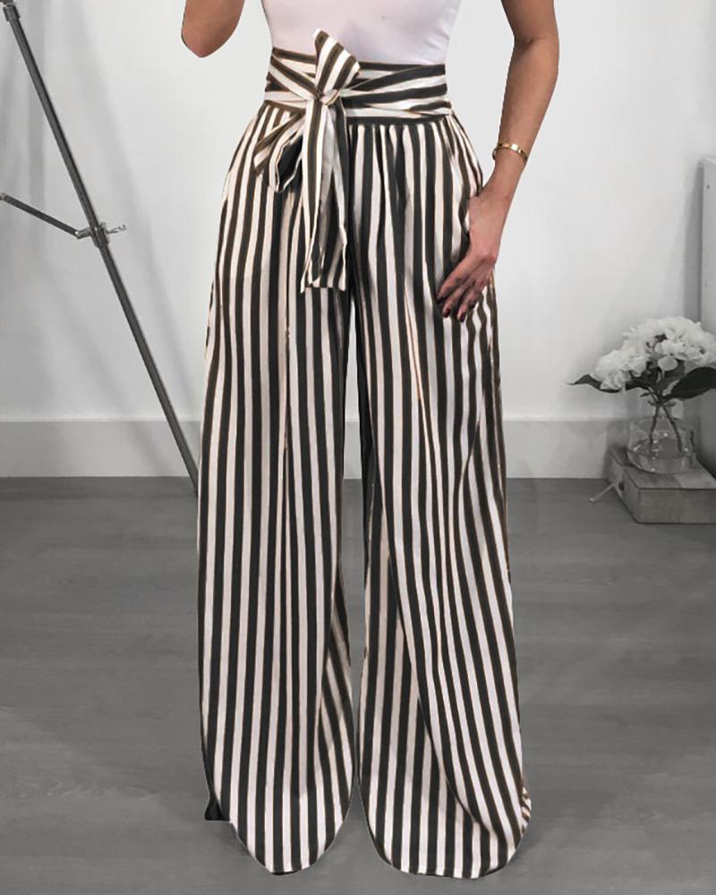 

Stripes High Waist Flared Pants