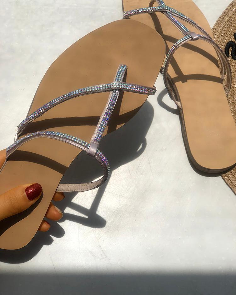 

Brief Shiny Multi Strap Flat Sandals, Silver