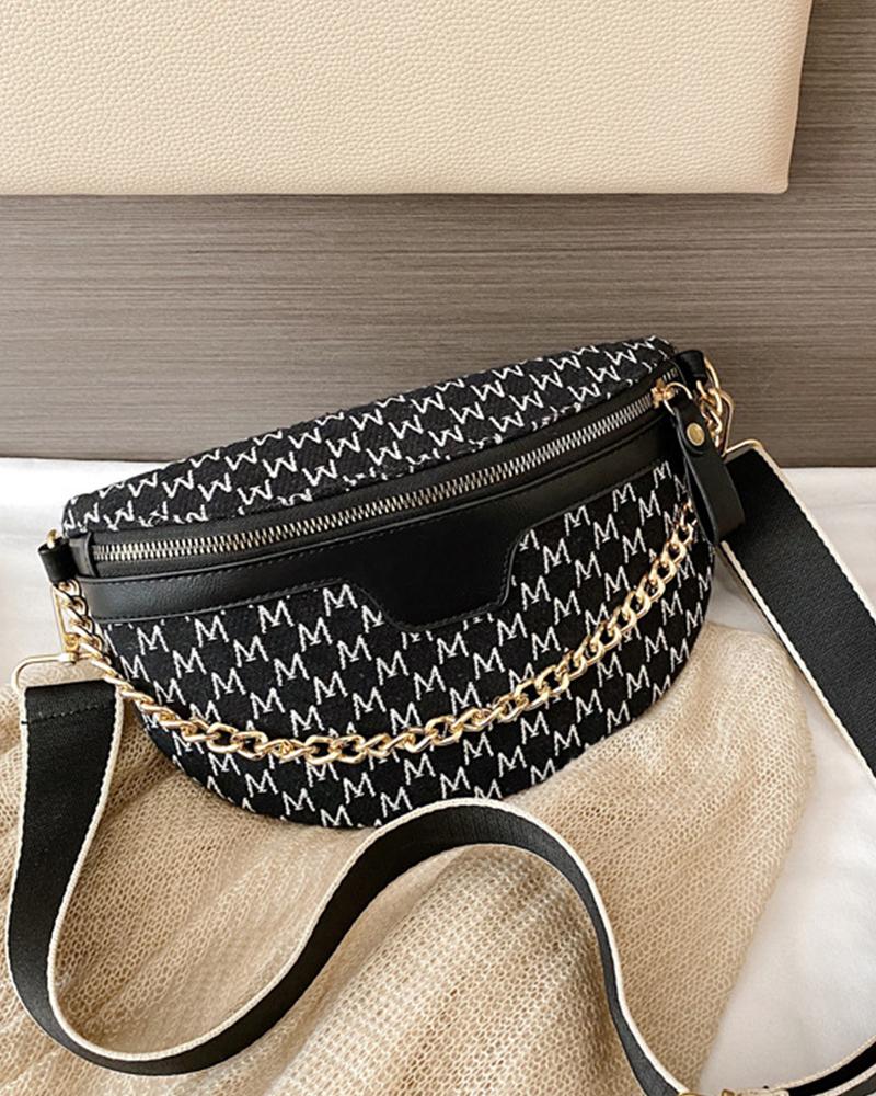 

All-match Printing Chain Messenger bag, Black