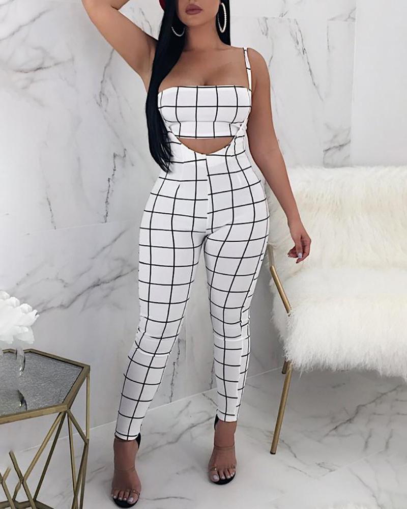 

Plaid Cropped Tube Top & Suspender Pant Sets, White
