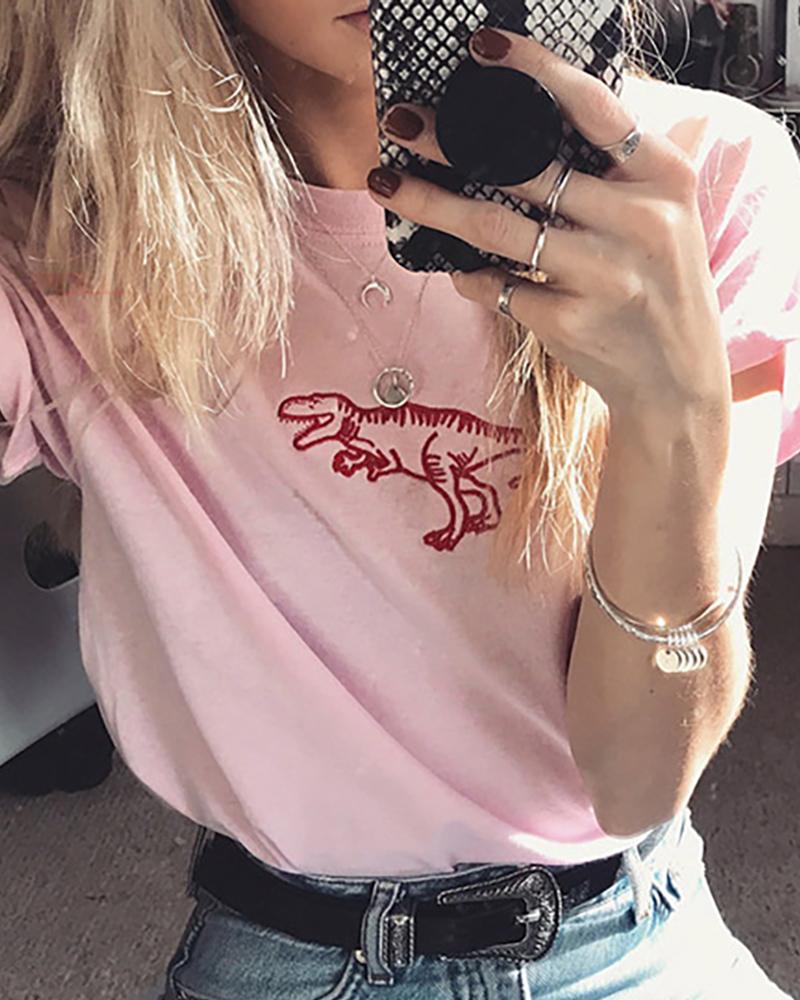 

Dinosaur Print Short Sleeve T-shirt, Pink