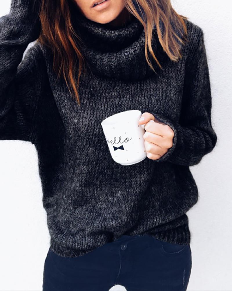 

Plain Long Sleeve Casual Knit Sweater, Black