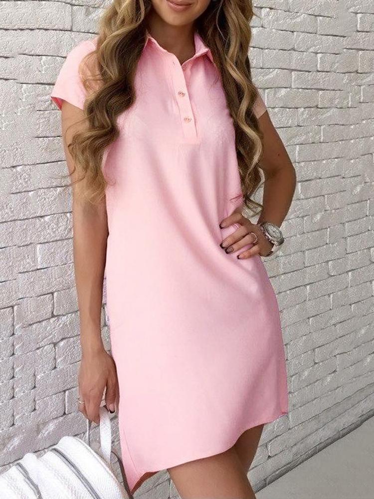 

Solid Button Front Polo Shirt Dress