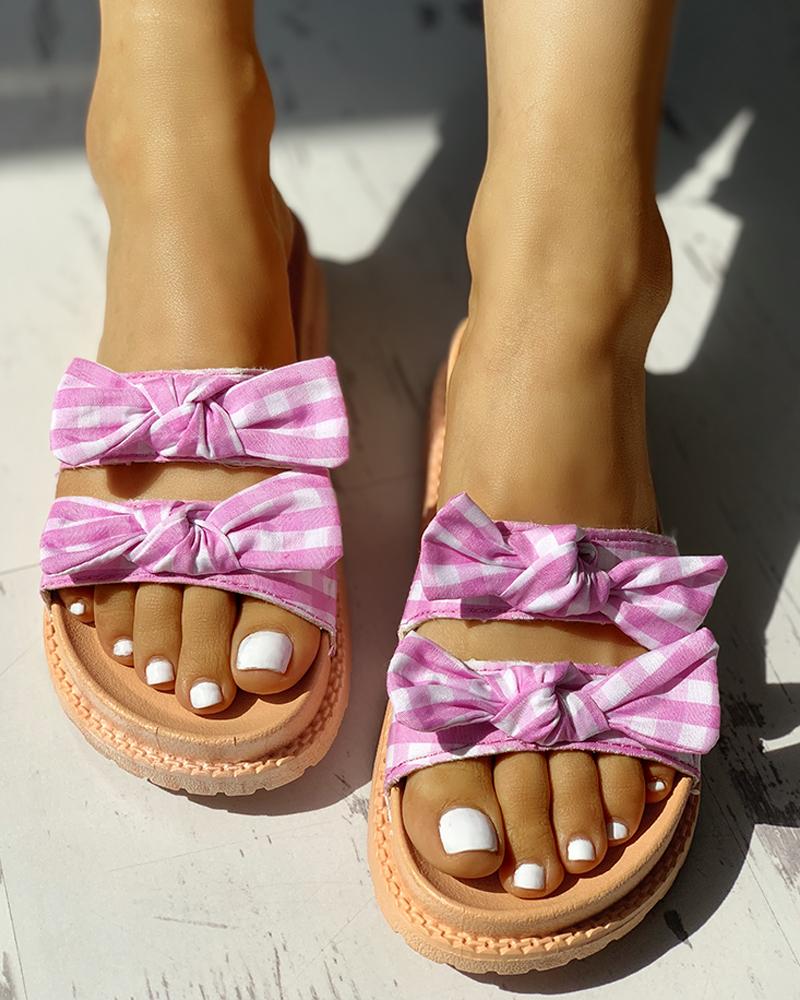

Gird Bowknot Design Casual Flat Sandals, Pink