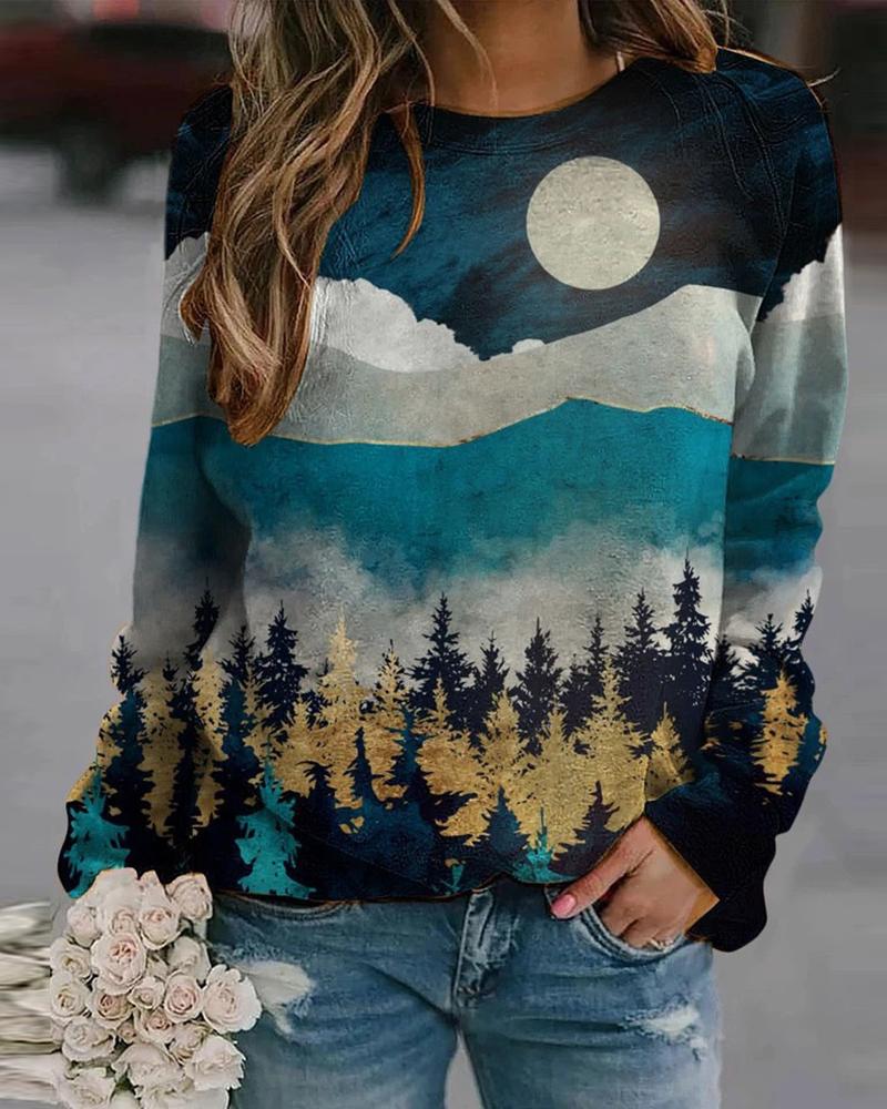 

Long Sleeve Landscape Print Sweatshirt, Style13