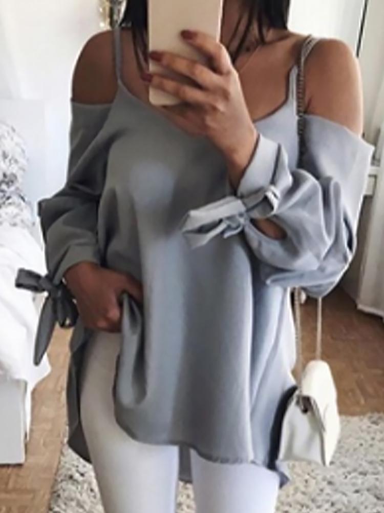 

Spaghetti Strap Cold Shoulder Tied Sleeve Blouse