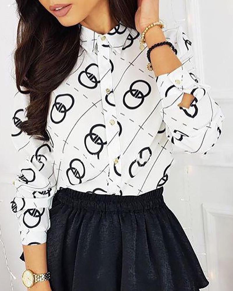 

Print Long Sleeve Casual Shirt, White