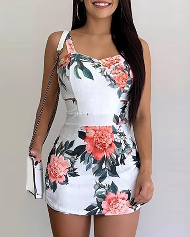 

Spaghetti Strap Floral Print Dress, White