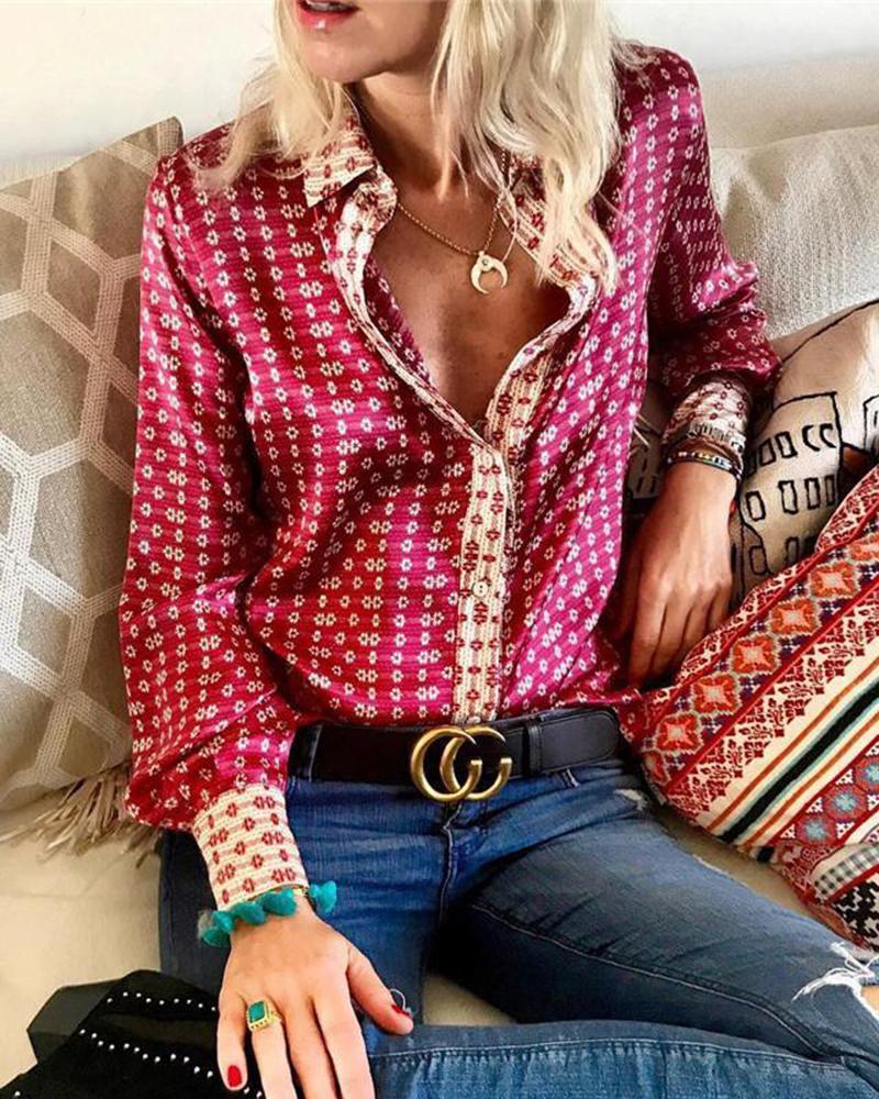 

Women Long Sleeve Print Top, Red