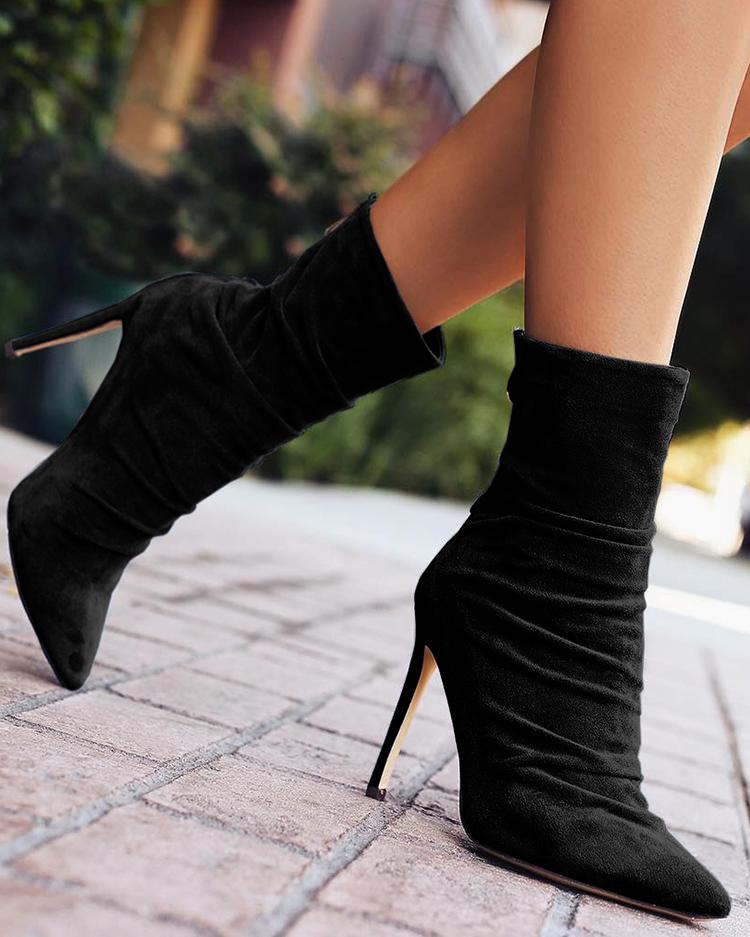 

Suede Thin Heeled Boots, Black