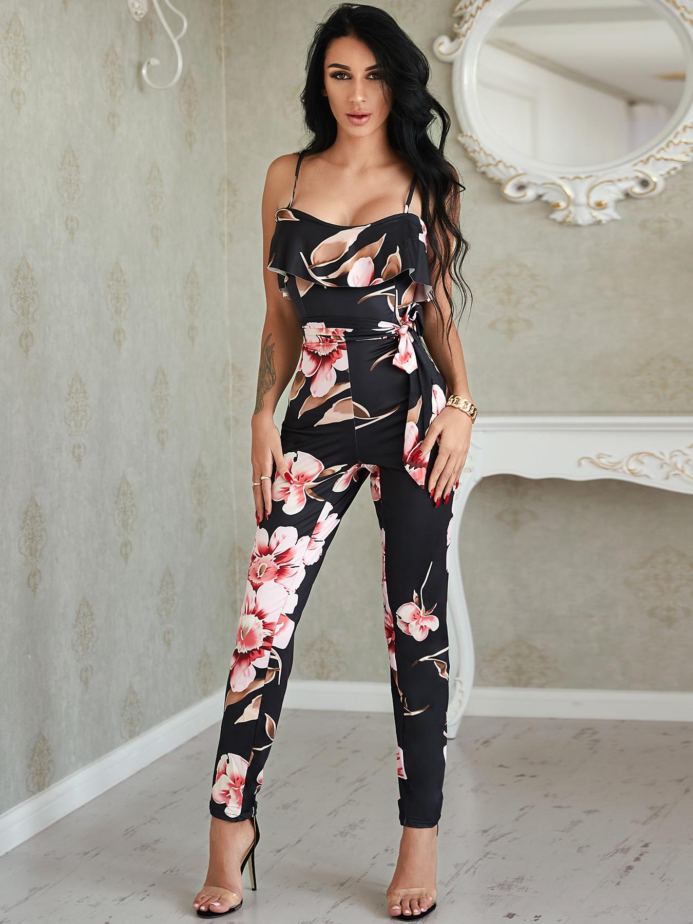 

Floral Print Strappy Ruffled Slinky Jumpsuit